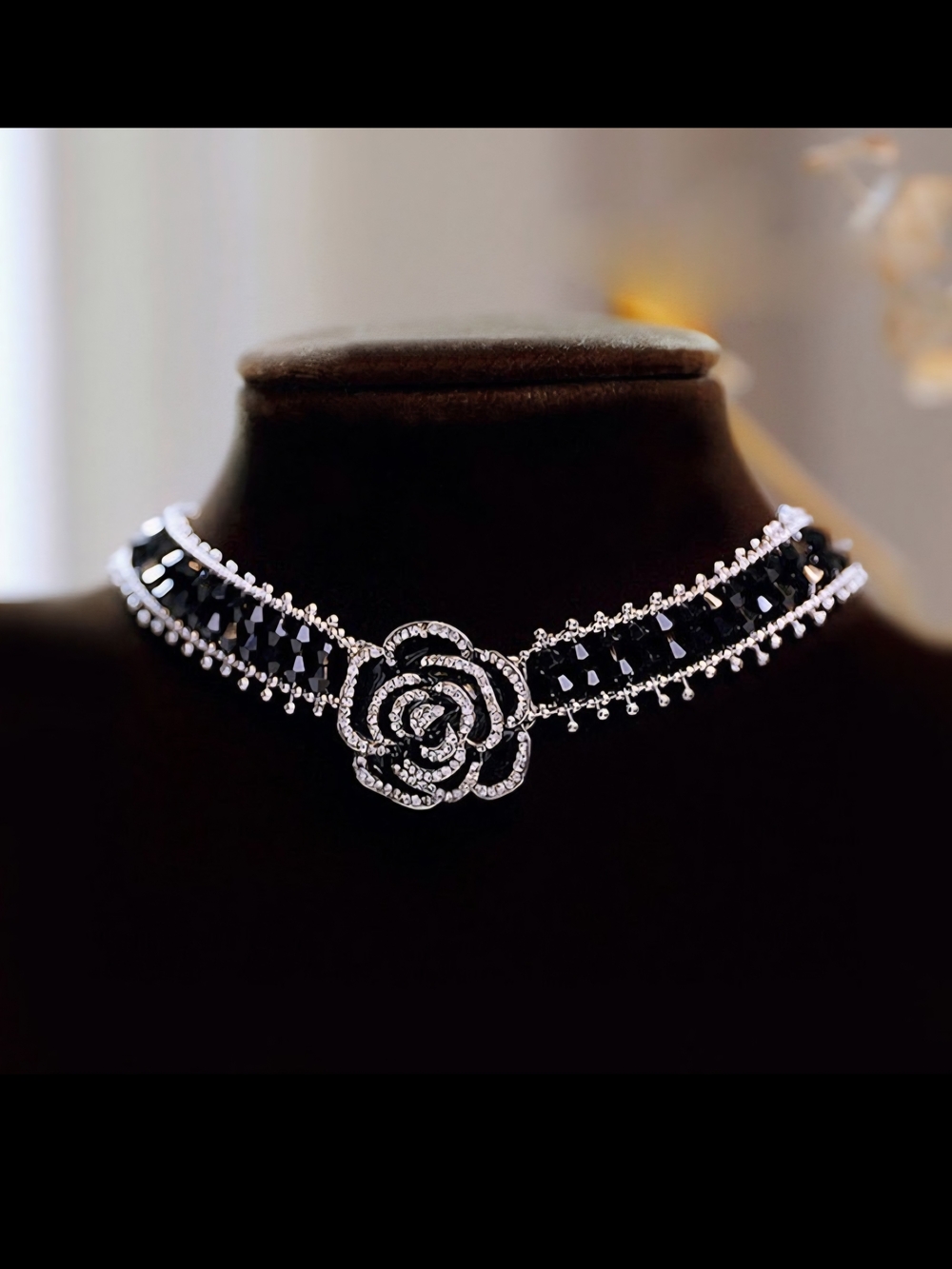 Camillian Black Choker Necklace - Elegant Women's Jewelry 16" Beautiful! - Picture 4 of 5